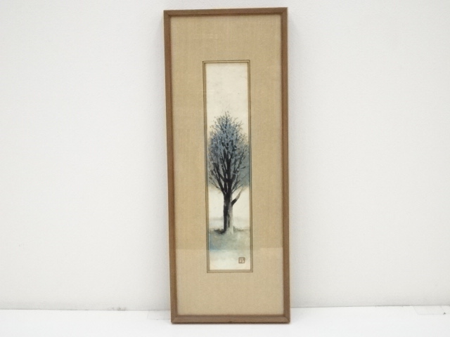 JAPANESE ART / FRAMED TANZAKU / HAND PAINTED / TREE BY AKIRA DOMOTO